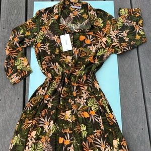 Tropical Print Shirt Dress